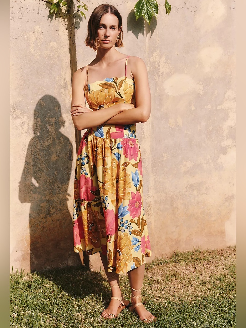 NEW Farm Rio x Anthropologie Linen Blend Midi Dress, Small
